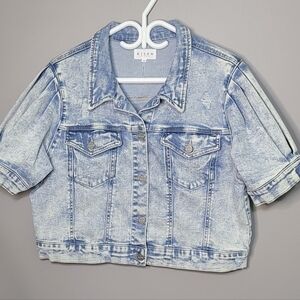 Risen Los Angeles Cropped Distressed Jean Jacket Light Wash Denim Stretch 1X